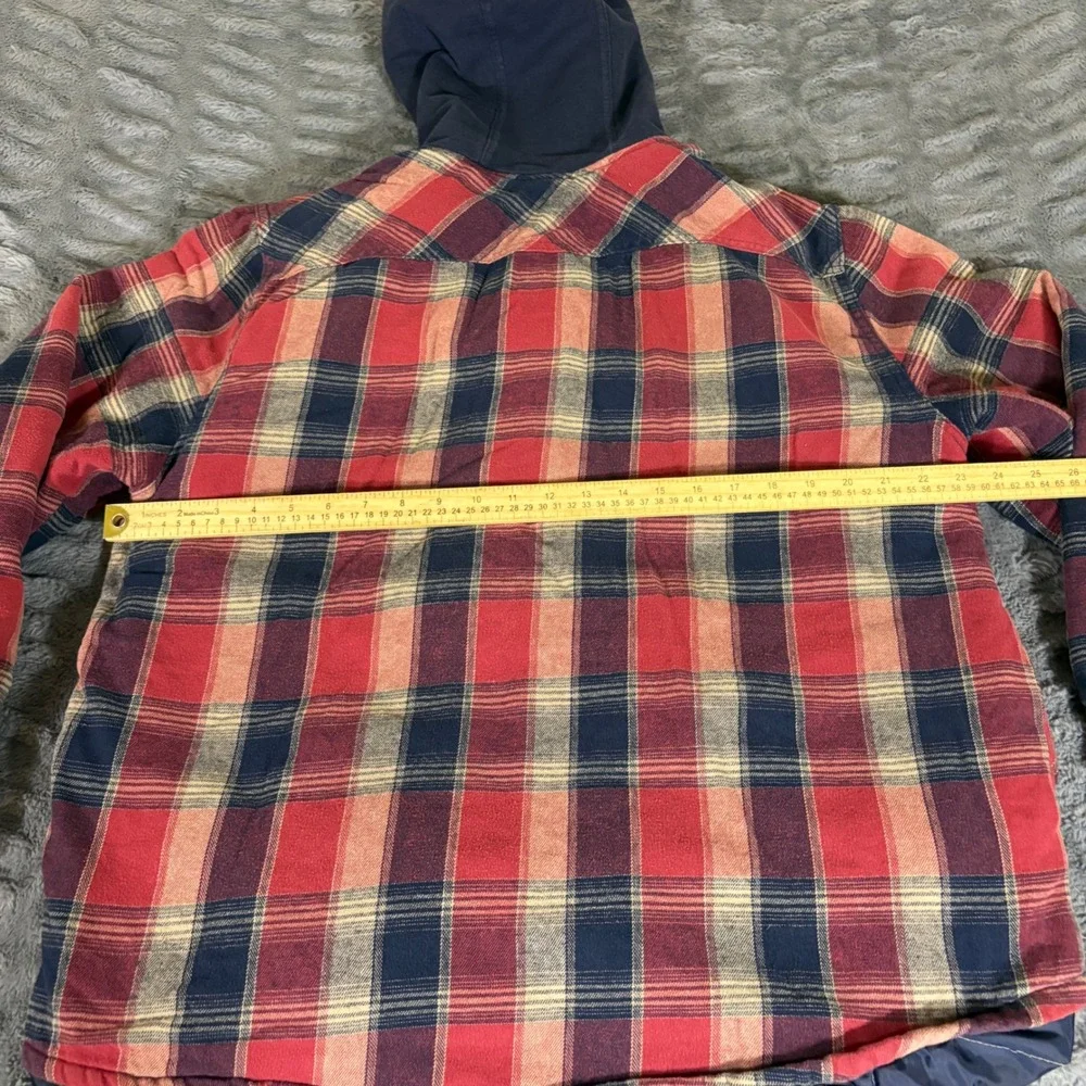 Legendary Outfitters Mens XL Red Plaid Hooded Quilted Lined Flannel Shirt Jacket